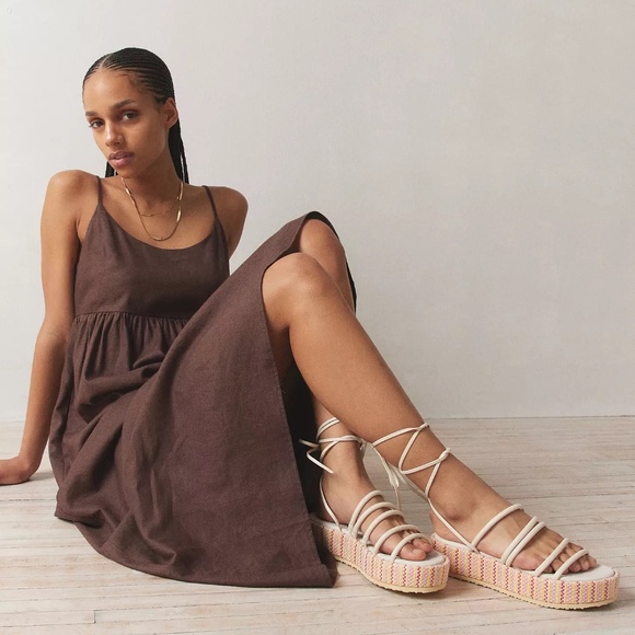 NEW Matisse Eli Ivory Multi Woven Lace-Up Cream Pink Platform Sandals SZ 9 - Picture 7 of 7